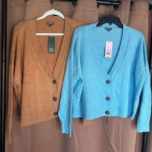 NWT Wild Fable Slouchy Oversized Button Down Cardigan Sweaters Brown/Blue